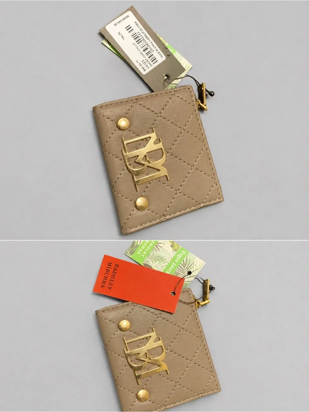 Badgley Mischka Taupe Card Wallet Retail $49 NWT Vegan Leather